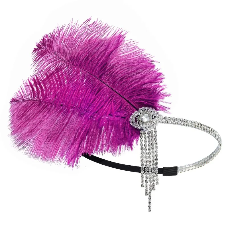

European American Vintage Headband Feather Hairband Cocktail Party Rhinestone Hair Accessory