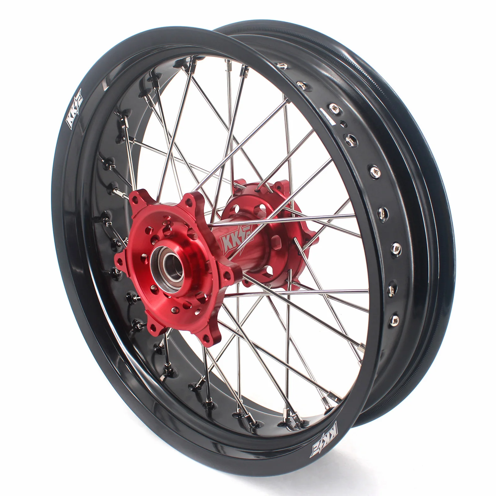 

【2025】 17 Inch Supermoto Spoke Wheels Rims Set For 2018-2020 Aluminium Anodized Red Hub Black Rim