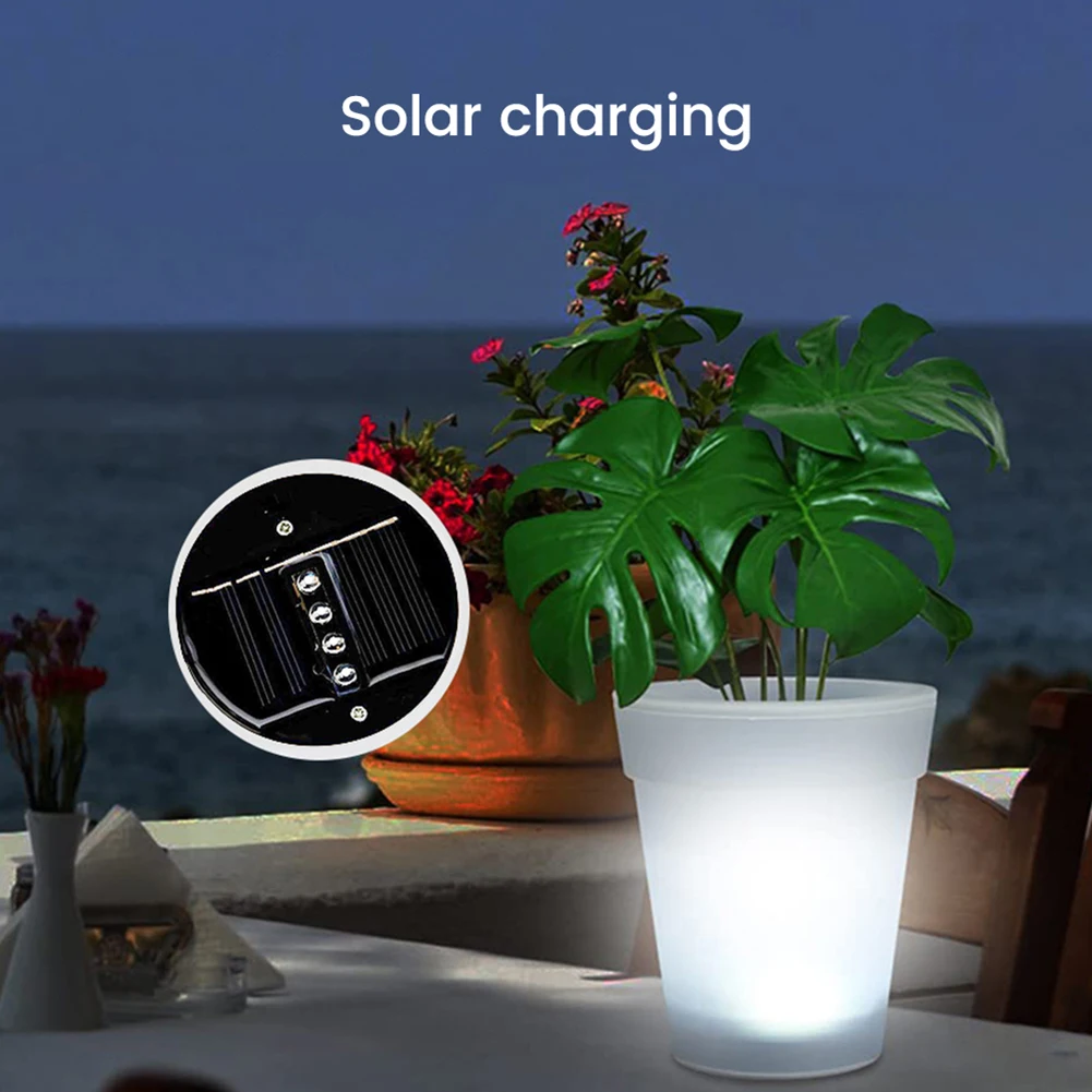 Solar Decor Planter 4LED Night Automatic Lighting Rechargeable PP Plastic Plant Pot Light Waterproof Lamp For Lawn Outdoor