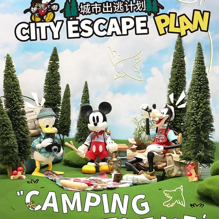 New Disney City Escape Plan Camping Figure Donald Duck Goofy Mickey Model Pvc Statue Movable Joint Model Model Surprise Gift