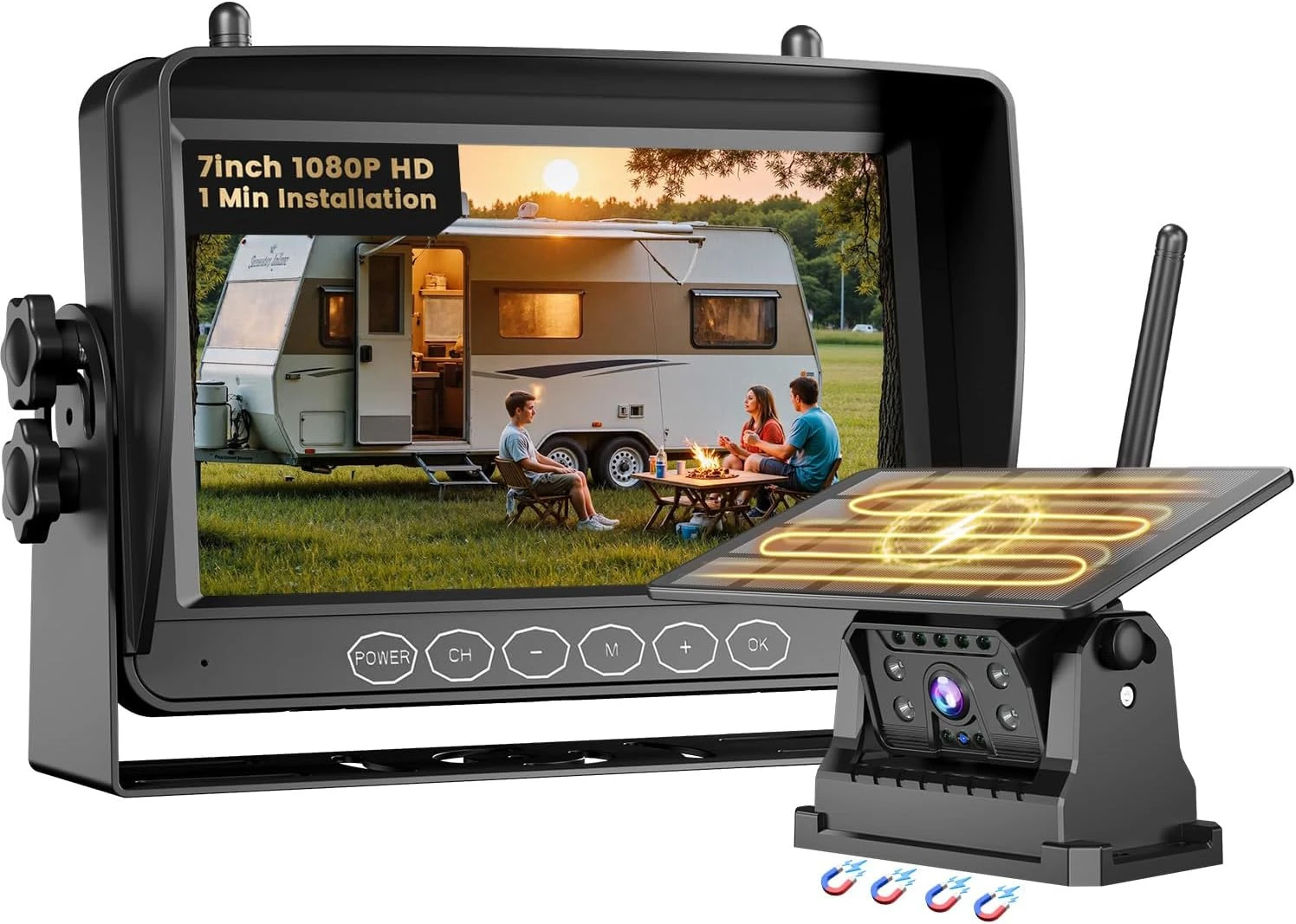 Magnetic Solar Wireless Backup Camera for RV Truck Trailer – 7