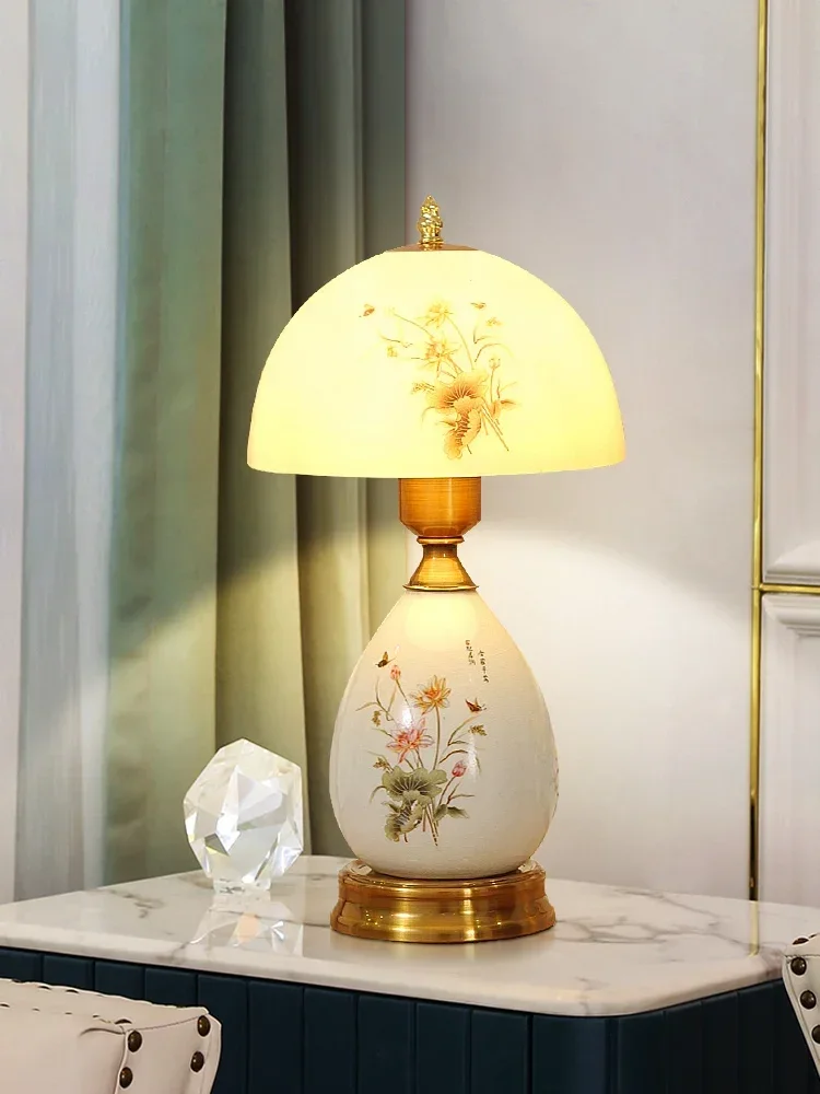 

Light luxury European creative cream style ceramic new Chinese style home study dimming warm retro bedroom bedside table lamp