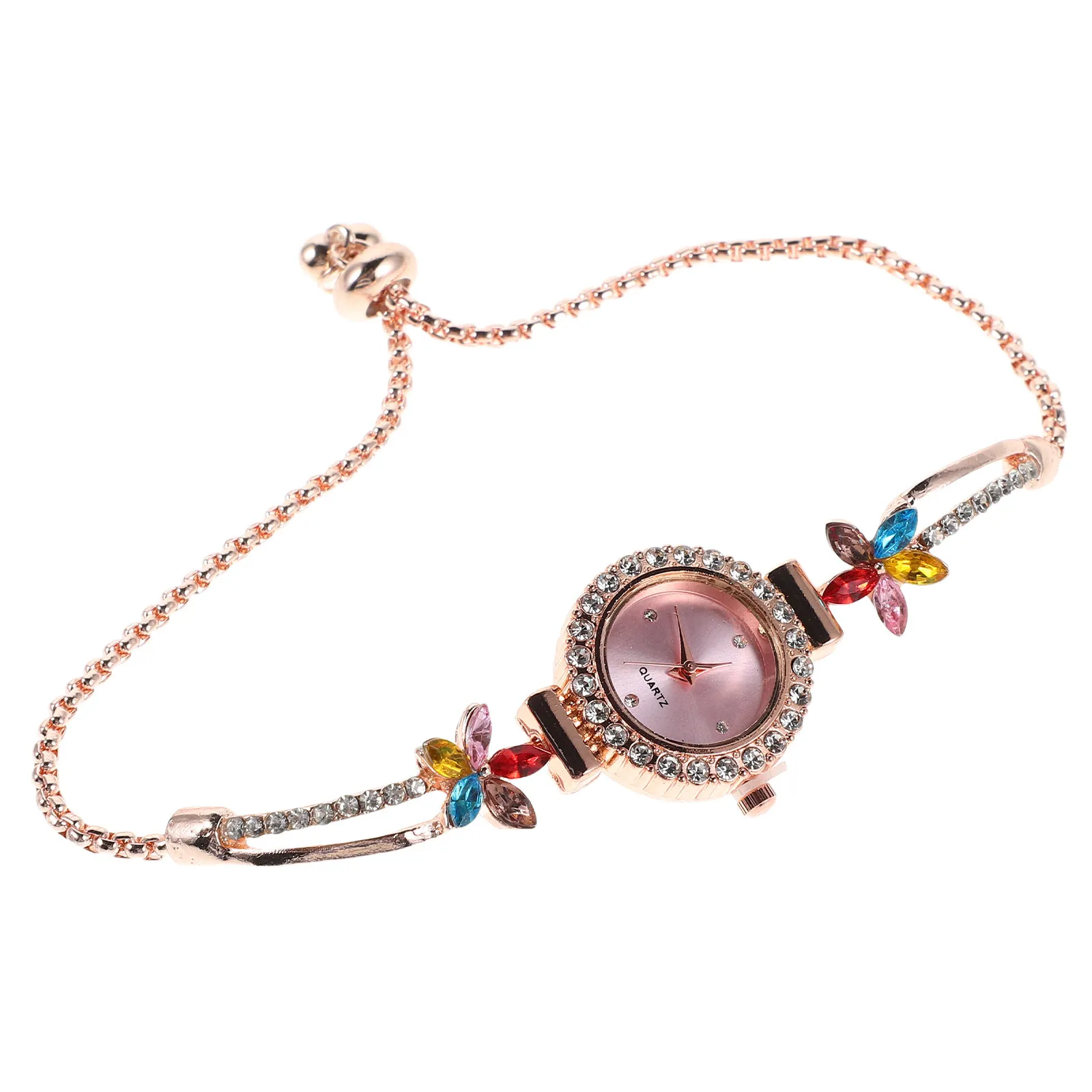 Women Rhinestone Bracelet Quartz Watch Elegant Floral Design Lightweight Stylish Watches for Formal Events Casual Wear