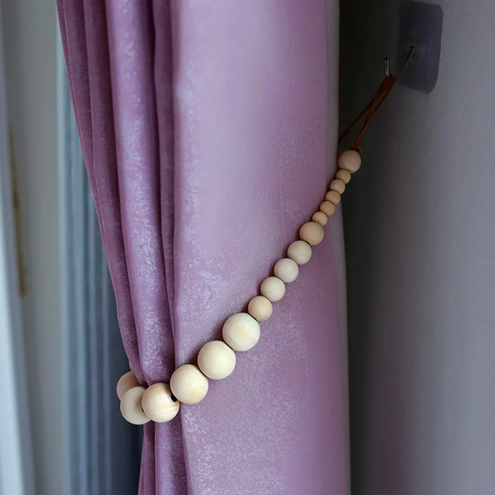 

Zerodeko Wooden Bead Curtain Trim Tieback Decorative Drape Holdback Farmhouse Garland Gold Khaki Window Balcony Decor