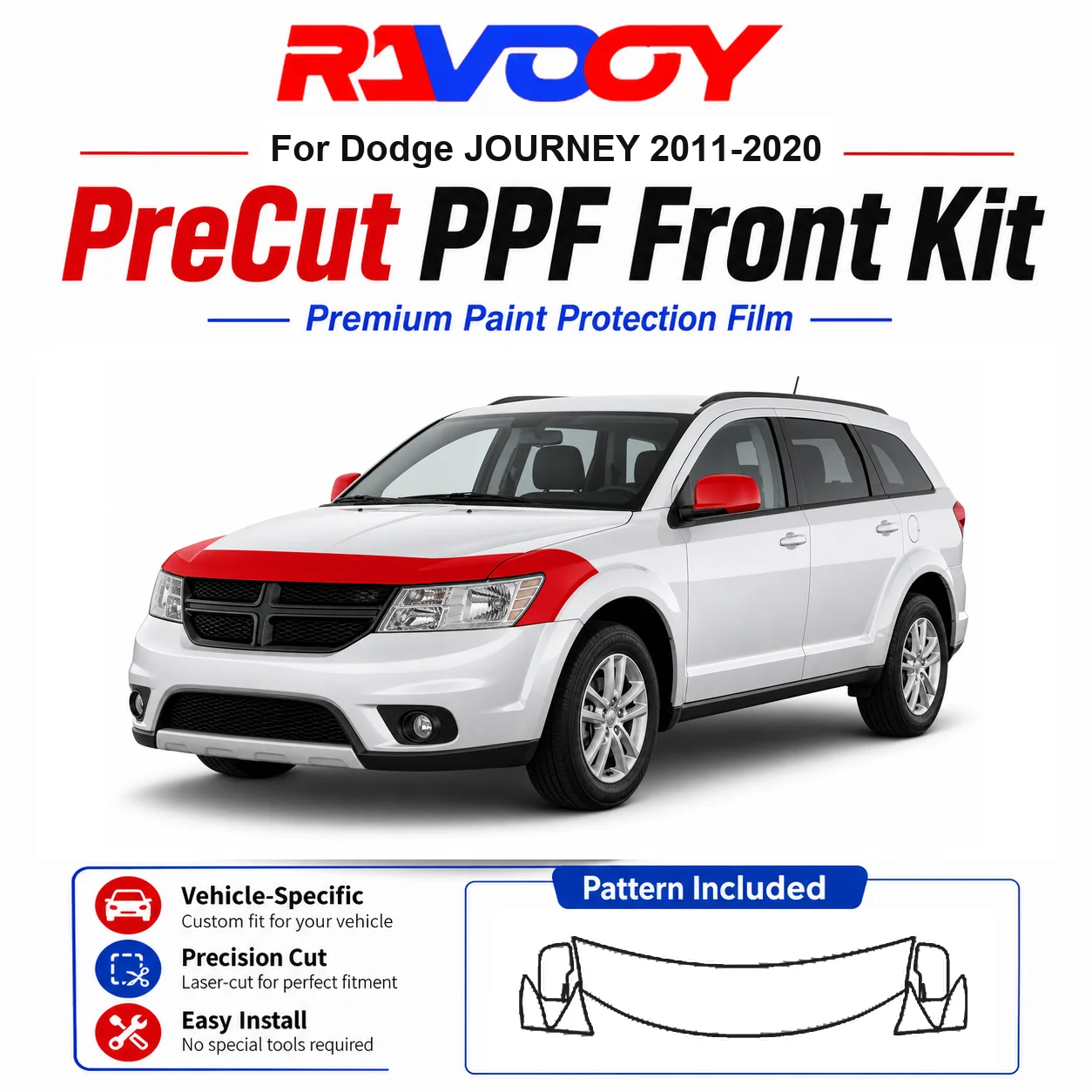 

8.5mil TPU Precut PPF Kit For Dodge JOURNEY 2011-2020 - Hood, Fenders & Mirror Set - Self-Healing Clear Bra Film