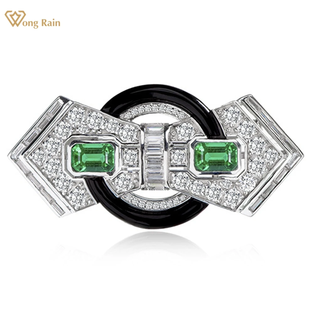 Wong Rain Vintage 925 Sterling Sliver Emerald Black Agate High Carbon Diamond Gemstone Brooch Brooches Jewelry Anniversary Gifts