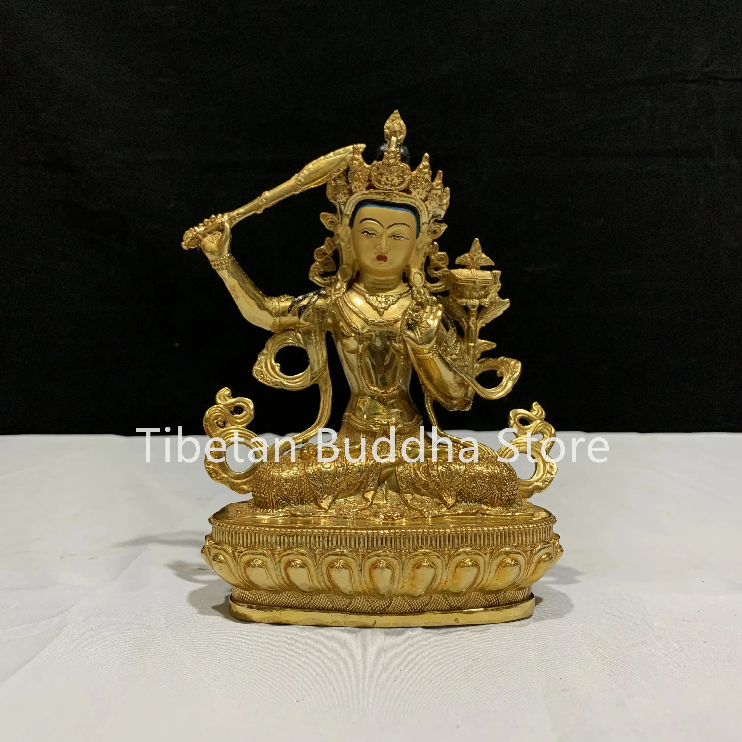 

21 cm pure copper gold-plated Guanyin Bodhisattva statue of Manjushri Bodhisattva