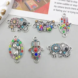 6pcs/lot Colorful Vintage Ethnic Butterfly Elephant Pendant Charms DIY Bracelet Connectors for Jewelry Making Findings