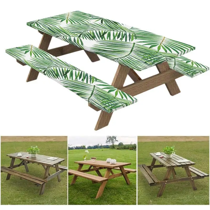 Fitted Picnic Table Cover 3pcs Stylish 3pcs Set Picnic Bench Covers Beautiful Water Proof Elastic Tablecloths For Tables Parties