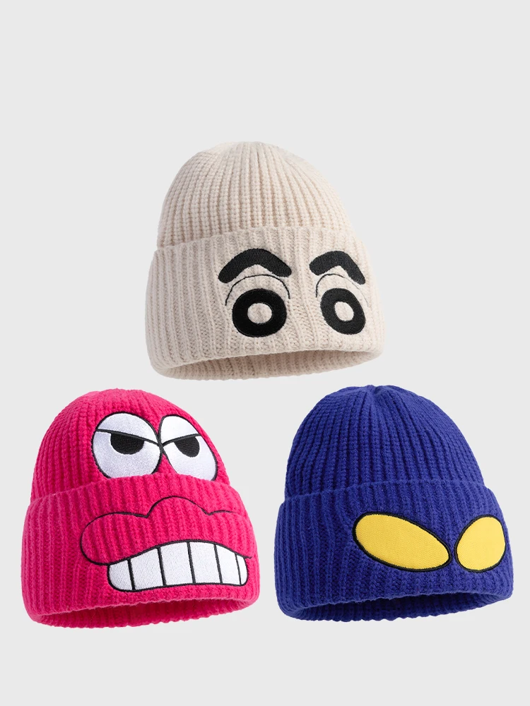 Gorro de punto Kawaii Crayon Shinchan Joint, gorro de punto, informal y versátil, bordado para pareja de invierno