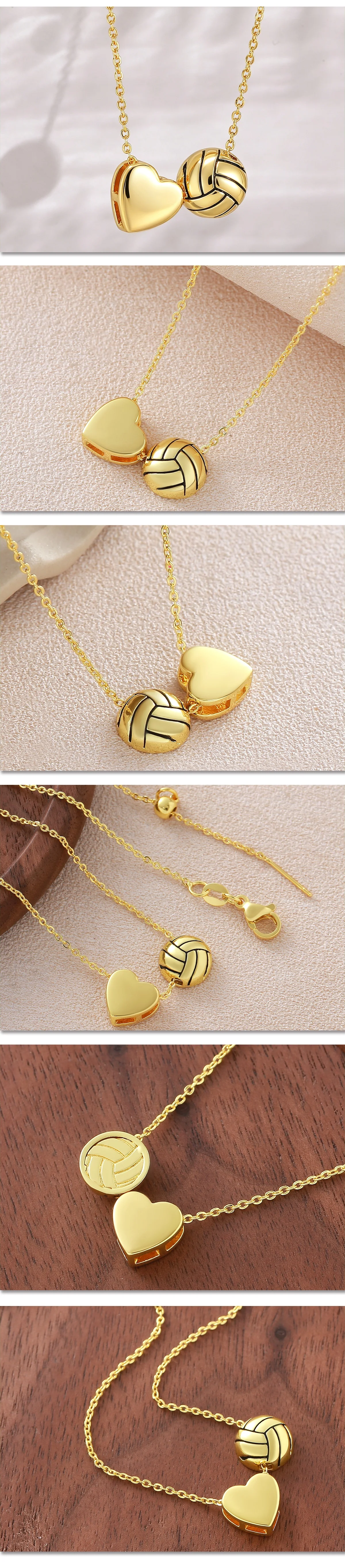 MHS.SUN vergoldete Halsketten mit Herz- und Volleyball-Anhänger für Damen und Herren, modische Ball-Sport-Kette, täglicher Party-Schmuck, 1 Stück – Detail 17