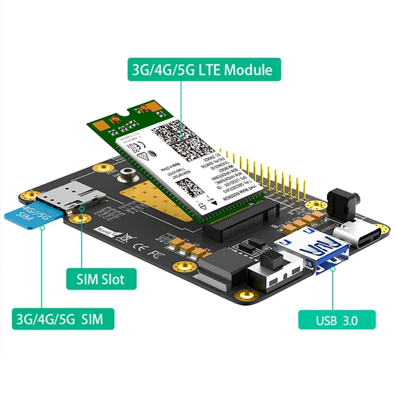 4G/5G Base HAT M.2 B Key To USB3.0 Expansion Card With SIM Slot For Raspberry Pi 5 For RM500Q RM500U GM800 SIM8200