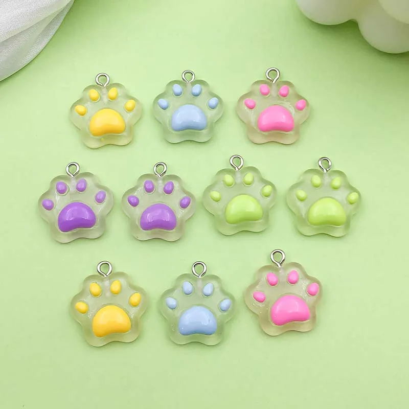 10 stücke 19*20mm Bunte Harz Charms Niedlichen Tier Pfotenabdrücke Anhänger Für DIY Armband Halskette Schmuck Machen zubehör