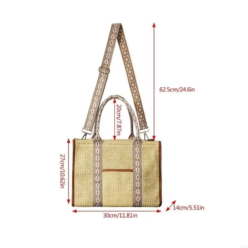 

Handmade Bohemian Styles Shoulder Bag with Wide Strap and Natural Straw Woven Handbag for Casual Summer Adventures 547A