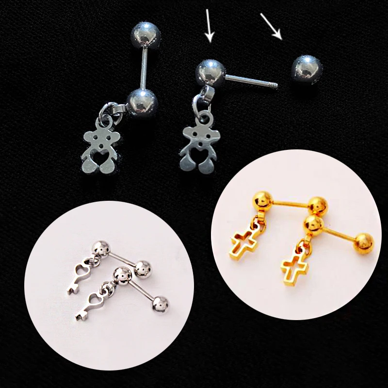 2PC Bär Kreuz Herz Katze Ohr Piercing Stud Ohrringe Knorpel Helix Conch Schmuck 16g 20g Pierc Edelstahl stahl Ohrringe Korea