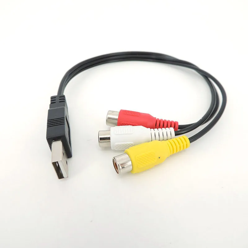 25cm USB A Male Plug To 3 RCA 3RCA Female AV Adapter Audio Converter connector Video Cable wire for HDTV TV Television Cord r1