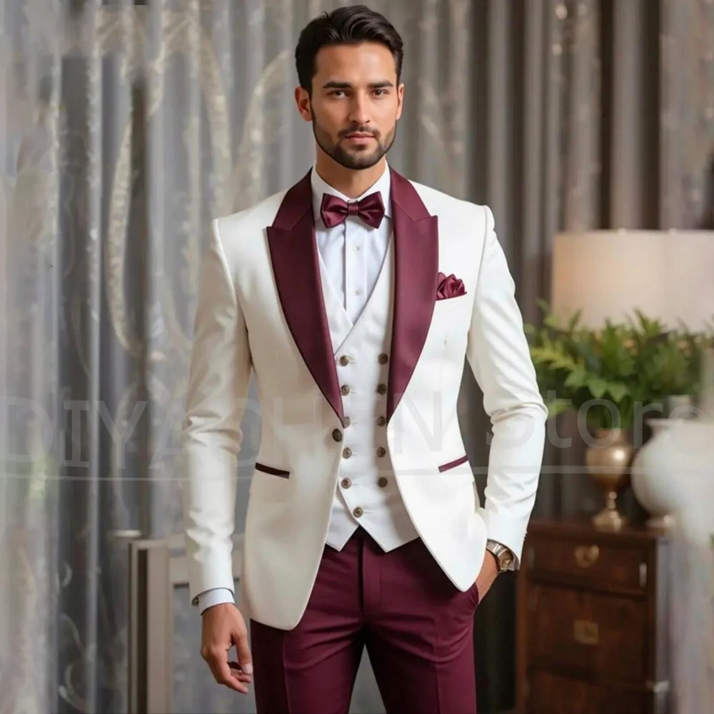 

Men' Suit Set Slim Fit Fashion One Button Outfits 3 Piece Stylish Formal Prom Party Wedding Tuxedos (Blazer+Vest+Pants)