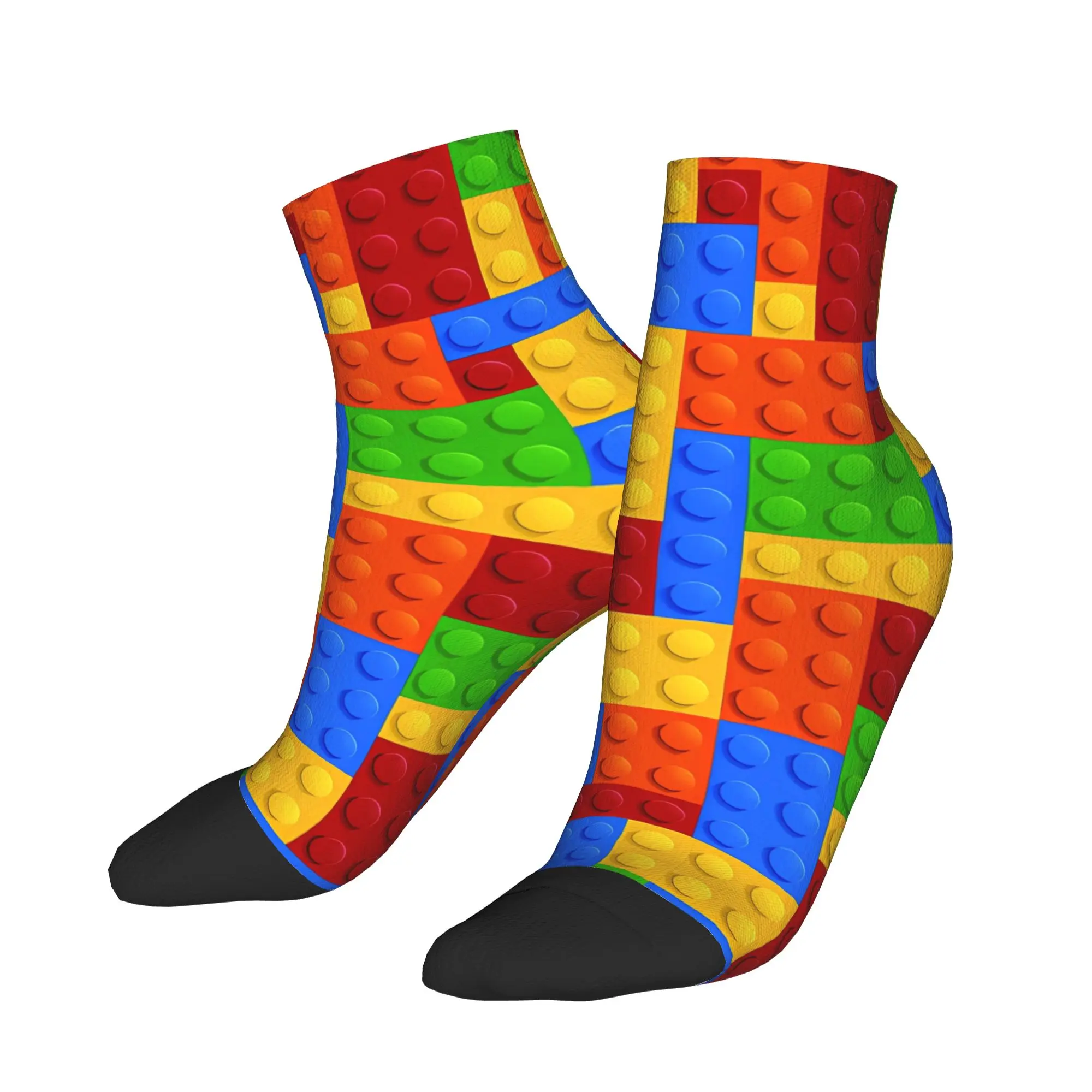 

Classic Primary Color Building Blocks Print Ankle Socks Men Quality Soft Sock Spring Skateboard Anti Bacterial Design Socks