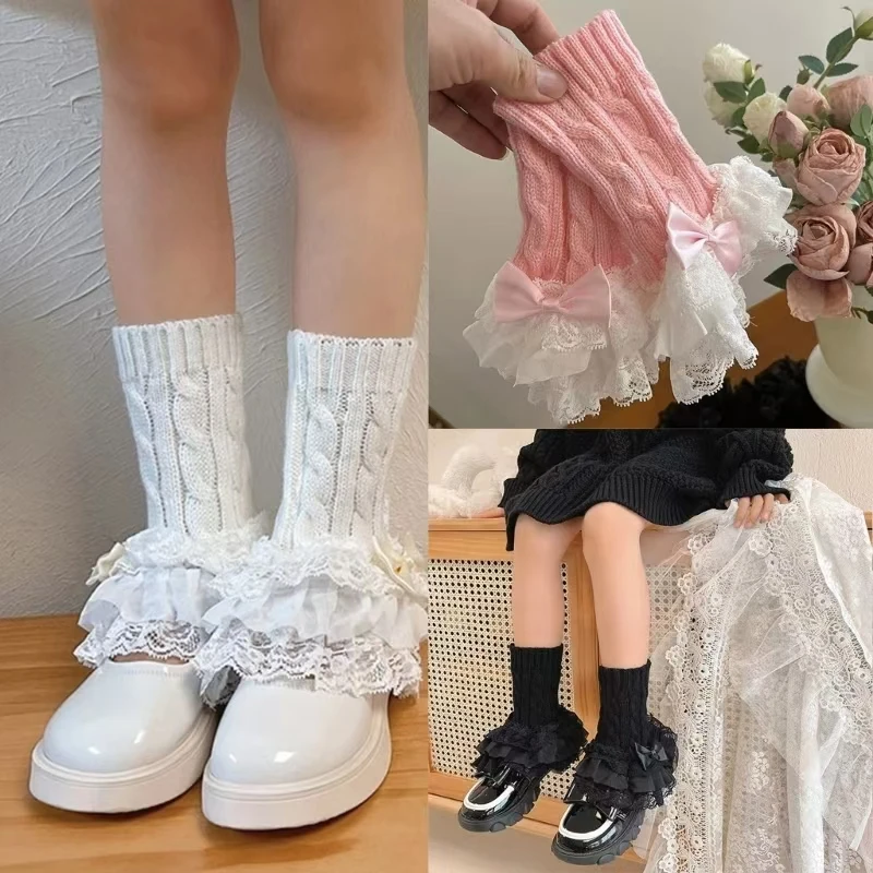 Girls Lace Leg Warmers Bowknot Loose Socks for Toddler Princess Dress Leggings Costume Accessories School Kids Stockings