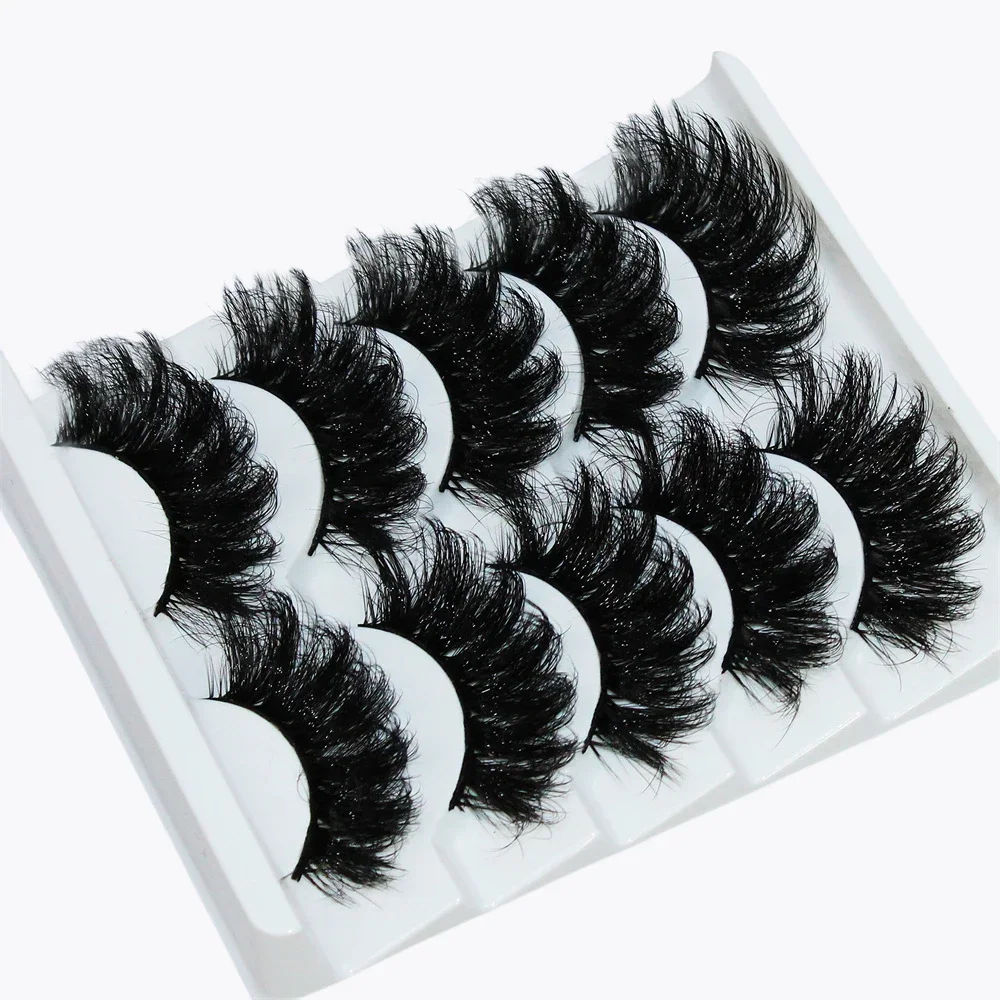 Thick Dramatic Faux Mink Eyelashes - 5 Pairs of Fluffy 3D Lashes for Dramatic Volume