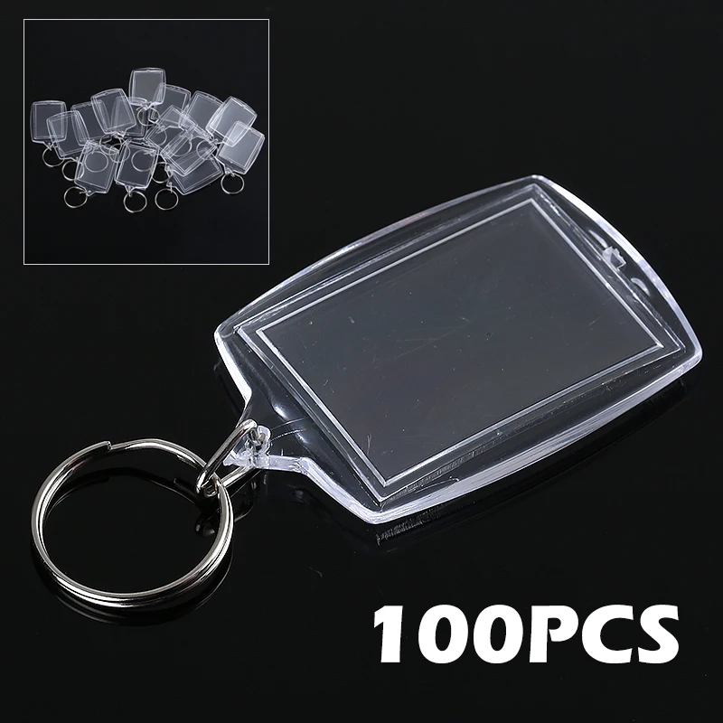 

100pcs Keychain Acrylic Key Chain Key Ring Blank Keyrings Insert Photo Passport Keychain Gift for Women Men Kids