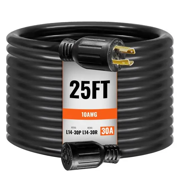 

VEVOR 30 Amp Generator Cord and Power Inlet Box Kit, 25 FT, NEMA L14-30P/L14-30R STW 10 AWG Generator Power Extension Cord with