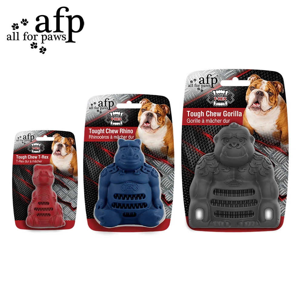 All For Paws Tough Chewing Toys For Dog Rubber Aggressive Chewers Animal Shape 3D Rhino T-Rex Gorilla Stimulate Dog Toy