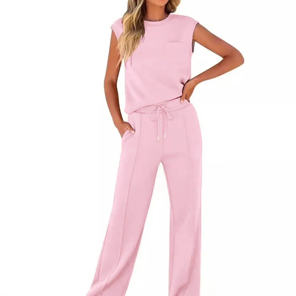 2025 デイリーベーシックパンツ レディース 多用途 無地 ドローストリングウエスト フルレングス ナチュラルウエスト トラウザーズ