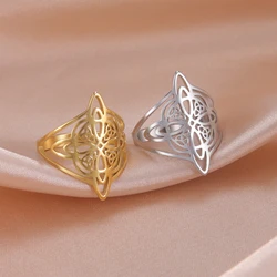 Lemegeton Stainless Steel Witch Knot Ring Wiccan Cross Celtics Knot Women Rings Witchcraft Good Luck Protection Amulet Gift