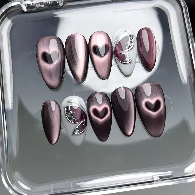 24 kit de unhas postiças vestíveis, enviado aleatoriamente; Unhas postiças com luz das estrelas pérola em forma de amêndoa; unhas prensadas com flores artísticas.