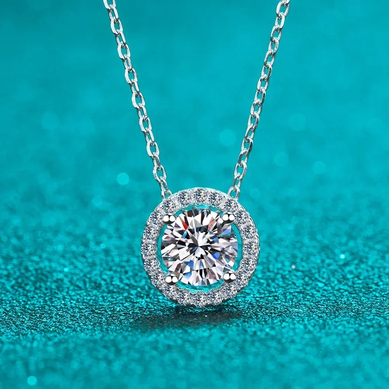 

Luxury White Gold 18K 0.5/1/2 Carat Moissanite Diamond Necklace Women's Round Bag Pendant Platinum Pt950 Fine Jewelry