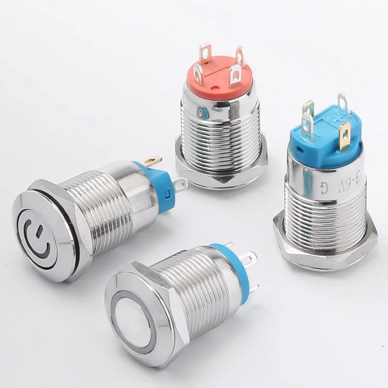 

12/16/19/22 мм 5-контактный металлический кнопочный переключатель с легкой самоблокировкой, самосброс, водонепроницаемый, с плоской головкой, выключатель питания двигателя автомобиля 1NO1NC