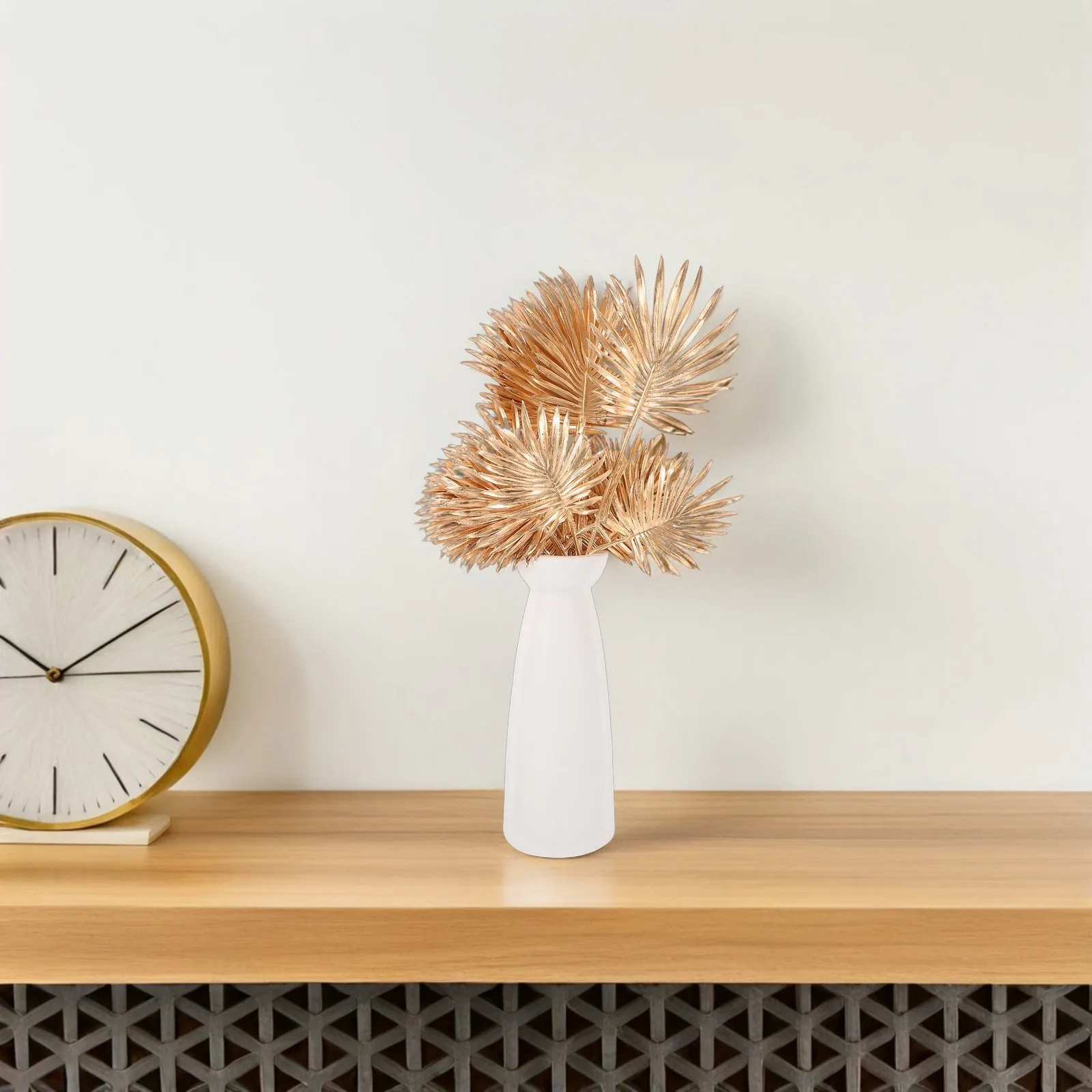 

10 Stems Artificial Golden Plants Plastic Faux Fern Decorative Home Wedding Office Balcony Bedroom Garden Golden Tropical Leaves