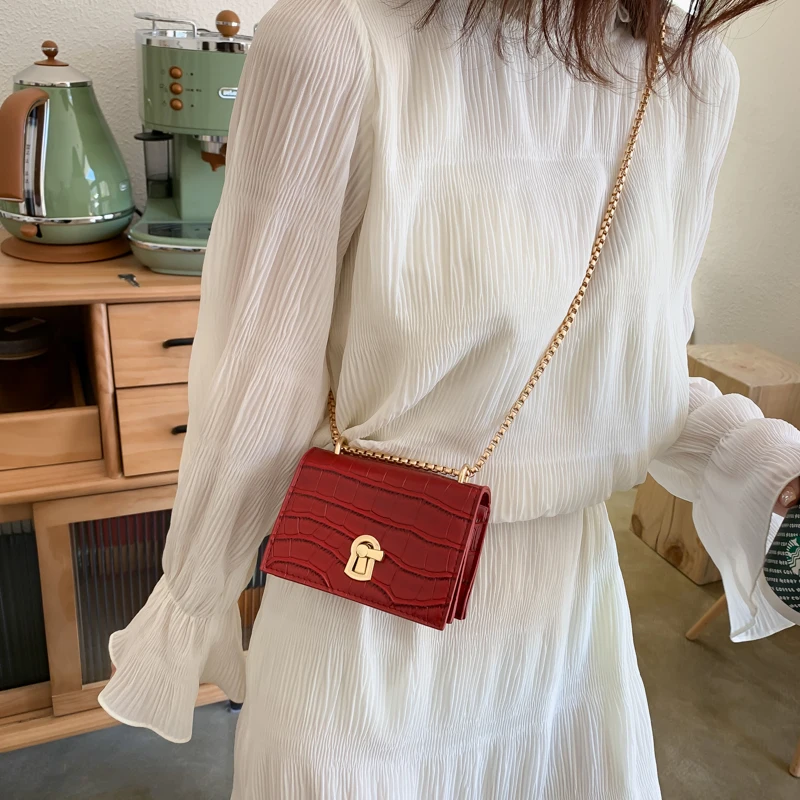 Women\'s Mini Square Crossbody Bag 2023 New High-quality PU Leather Designer Handbag Vintage Chains Shoulder Messenger Bag