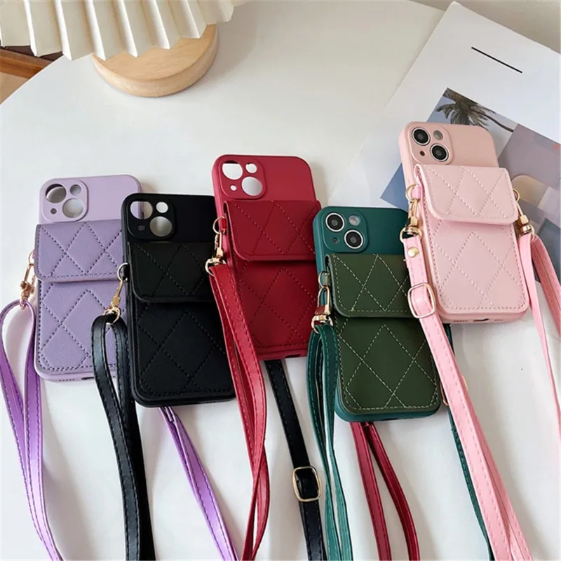 Crossbody strap wallet pickup case suitable for iPhone 15 14 Pro Max 11 12 13 Mini XS X XR 8 7 Plus soft TPU case