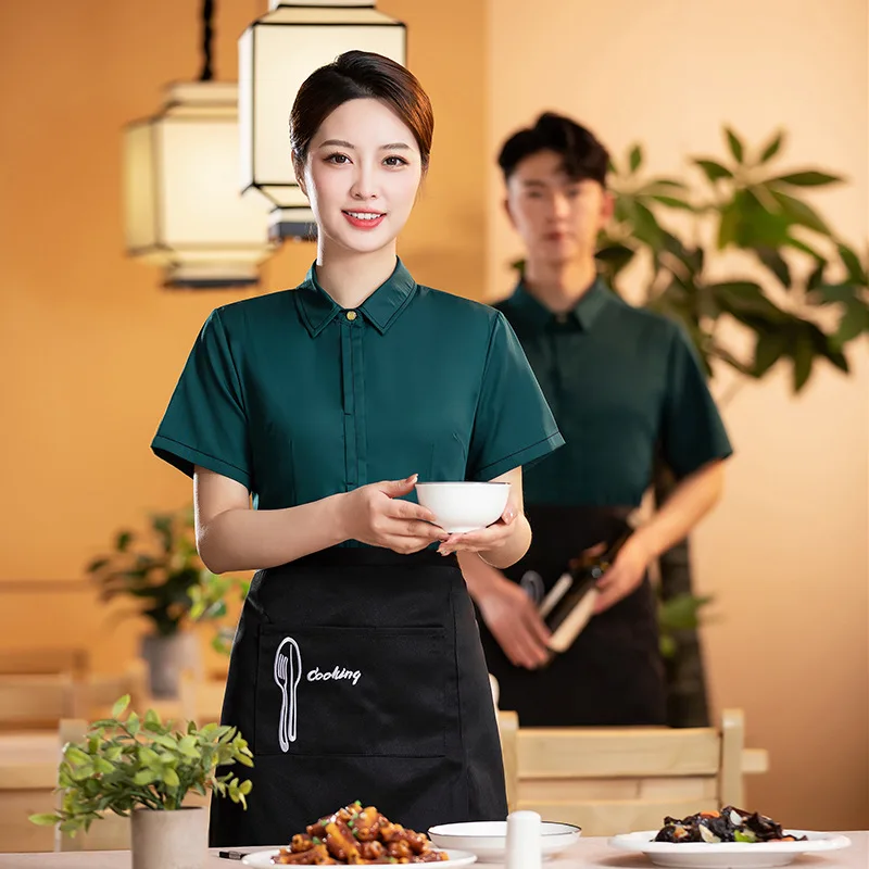 Hotel Restaurant Waiter Work Uniform Short Sleeve Summer Restaurant Catering Hot Pot Restaurant Work Uniform Milk Bar Work Cloth