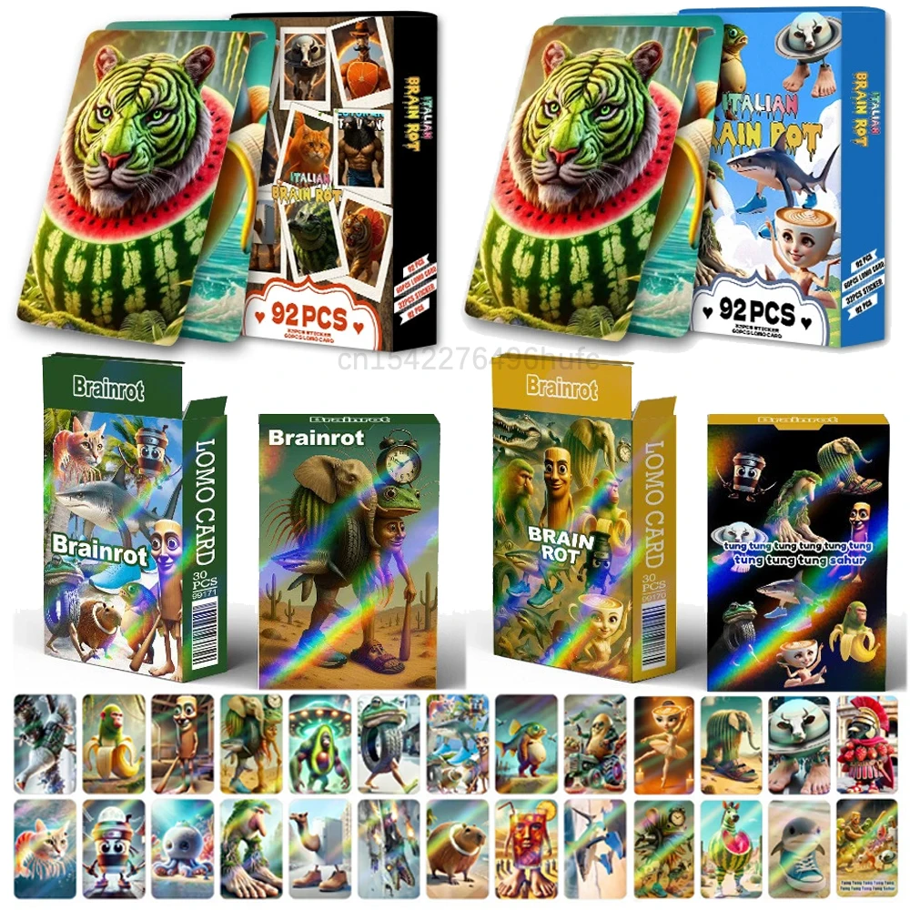 

30/92 шт. карты Tralalero Tralala, аниме, итальянская игровая карта Brainrot Tungtung Sahur, коллекция фотографий, вечерние классические игрушки для косплея