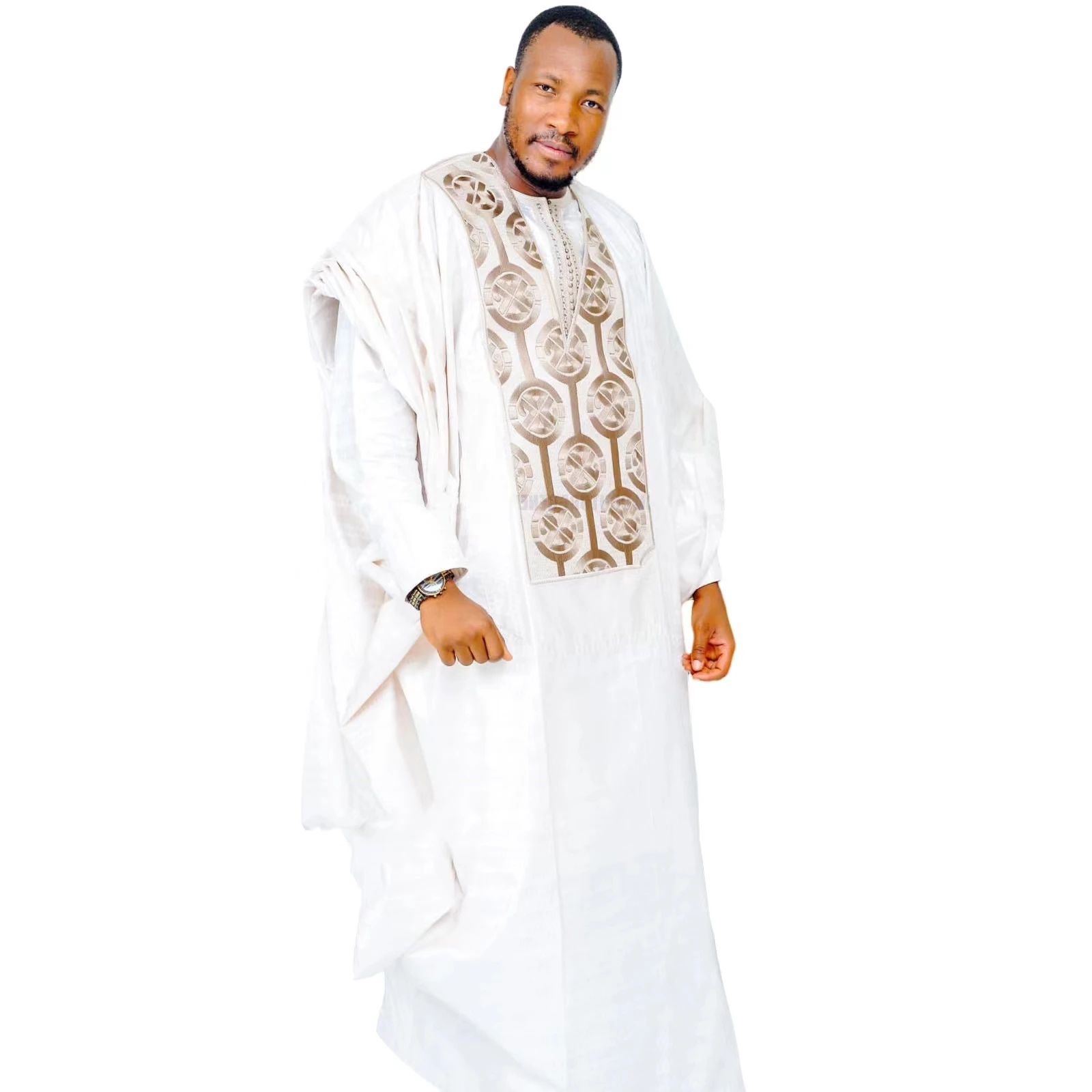 African Clothing For Men Traditional Bazin Riche Embroidery Design Top Long Sleeve 3 Piece Set