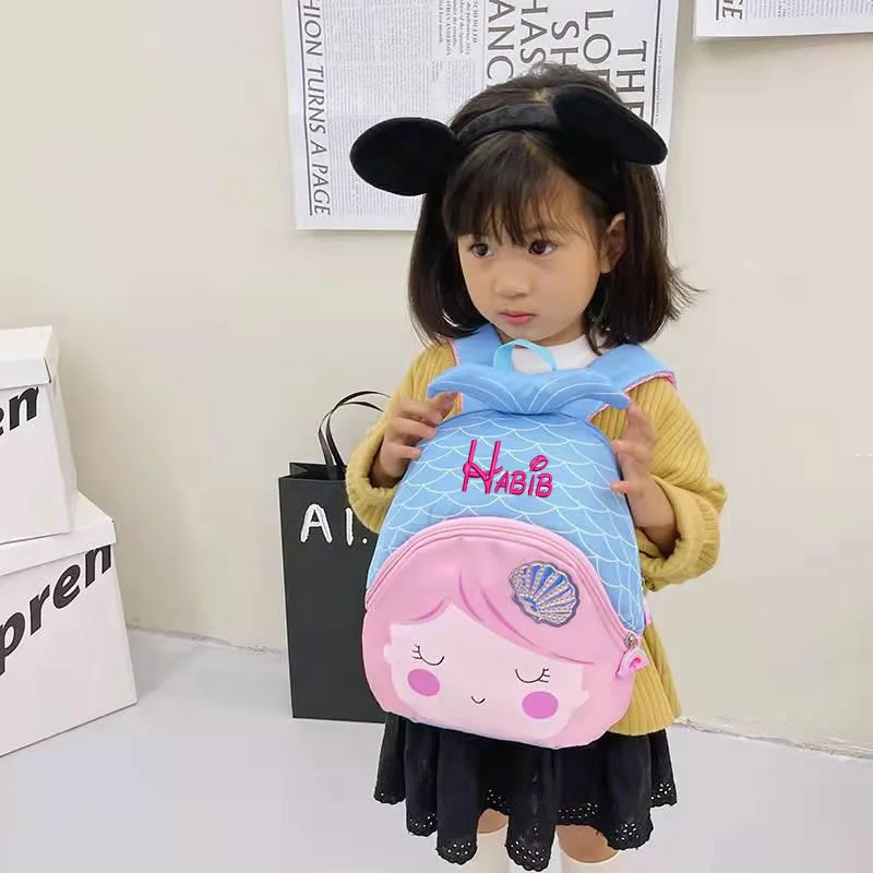 Personalized Children\'s Bag Nylon Cartoon Cute Mermaid Backpack 3-6 Year Old Kindergarten School Bag Casual Backpack