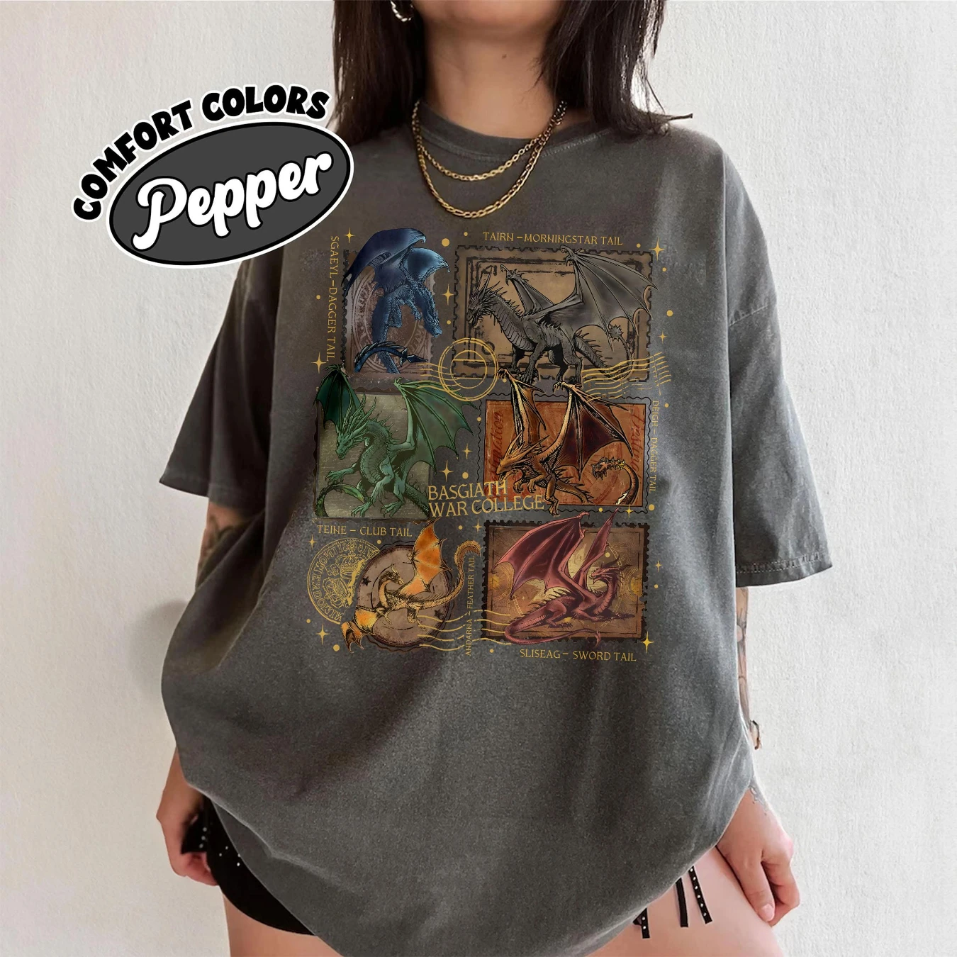 Camisa de colores cómodos con sello de dragones de la cuarta ala, camiseta de Tairn y Andarna, camiseta de Dragon Rider, sudadera Basgiath War College
