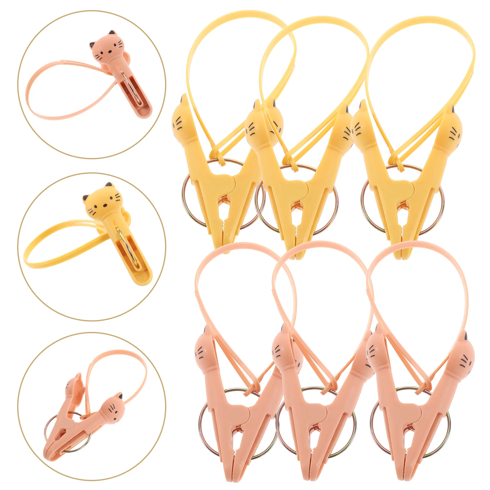 

6pcs Windproof Clothes Clips With Rope Multi-Functional Clothing Clip For Towels Quilts Blankets Beach Drying Household Use