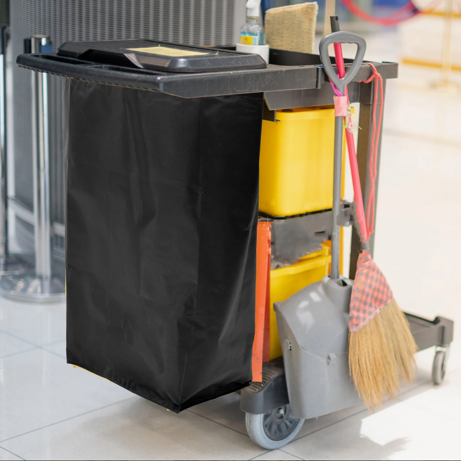 

s Heavy Duty Janitorial Cart Bag Multi Functional Reusable Cleaning Trolley Spacious Canvas Replacement Trash Collection