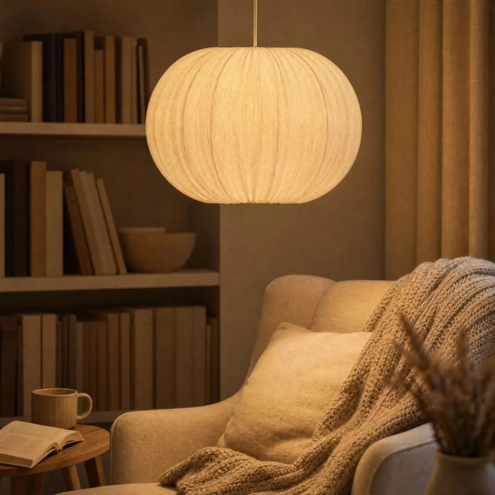 Decorative Hemp Rope Lampshade for Hanging Ceiling Lamp 40cm Linen Ball Pleated Shade for Bedroom Interior