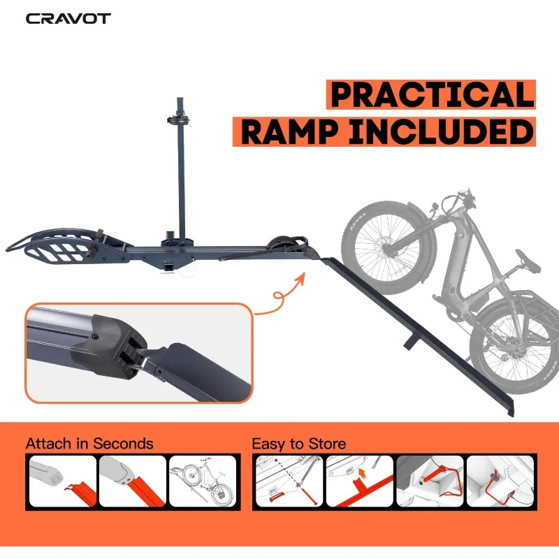 Rack with Ramp,100 lbs Capacity Single Mount Platform Style, Fits Up to 5-inch Fat Tire E-Bike Carrier Rack