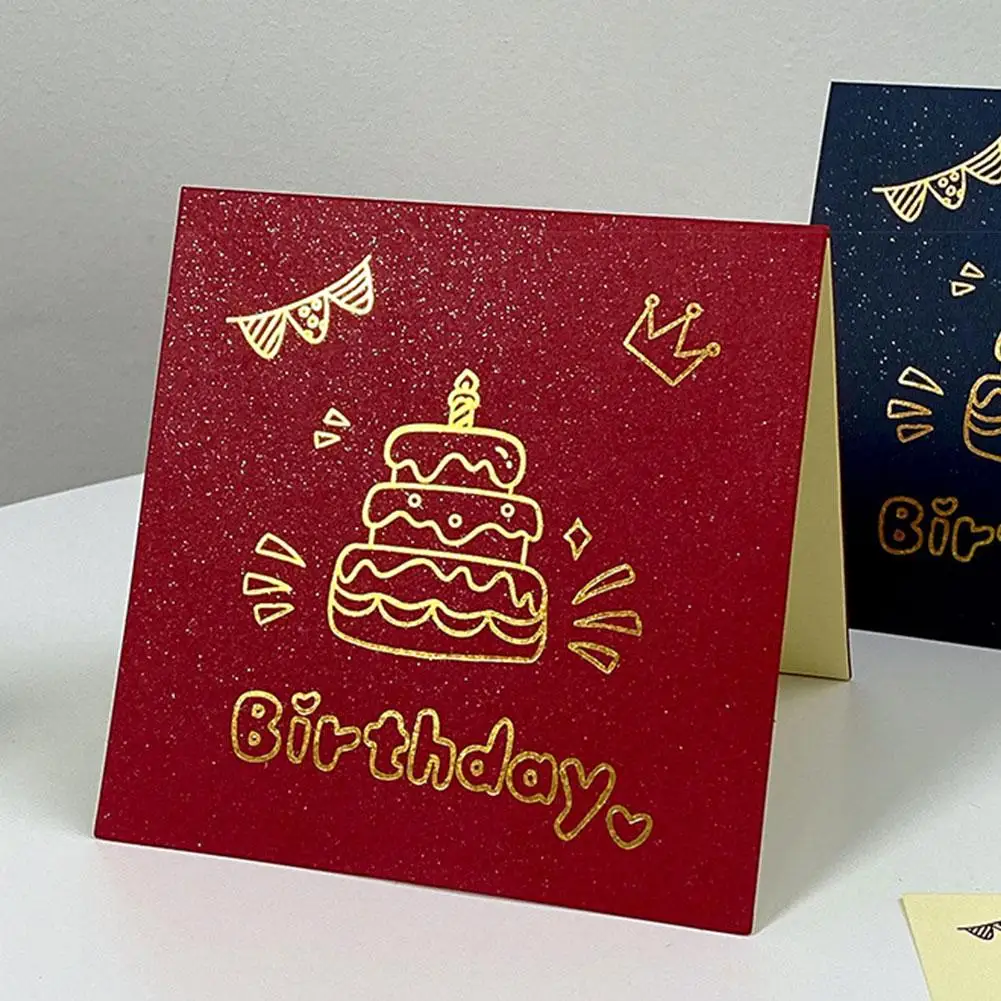 1set Birthday Greeting Card Envelope Small Card 3D Birthday Cake Greeting Card Gift Party Greeting Card