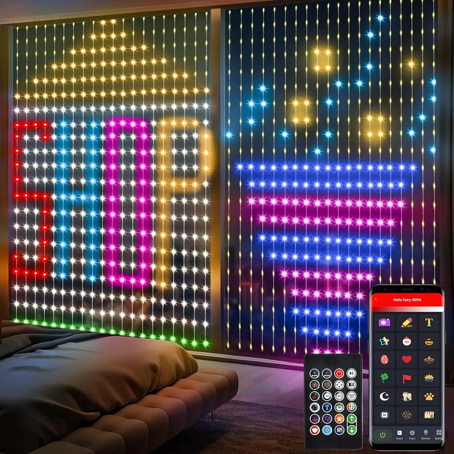 Imagem -02 - Dimmable Inteligente Luzes de Cortina Controle App Controle Remoto Rgb Led Light String Decoração Pátio Holiday Party Faça Você Mesmo Picture Display 400led