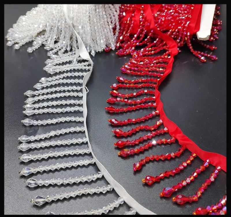 1yard price Crystal Pendant Beaded Fringe Lace DIY Clothes Stage Dress Home Curtain Headwear Decorative Accessories