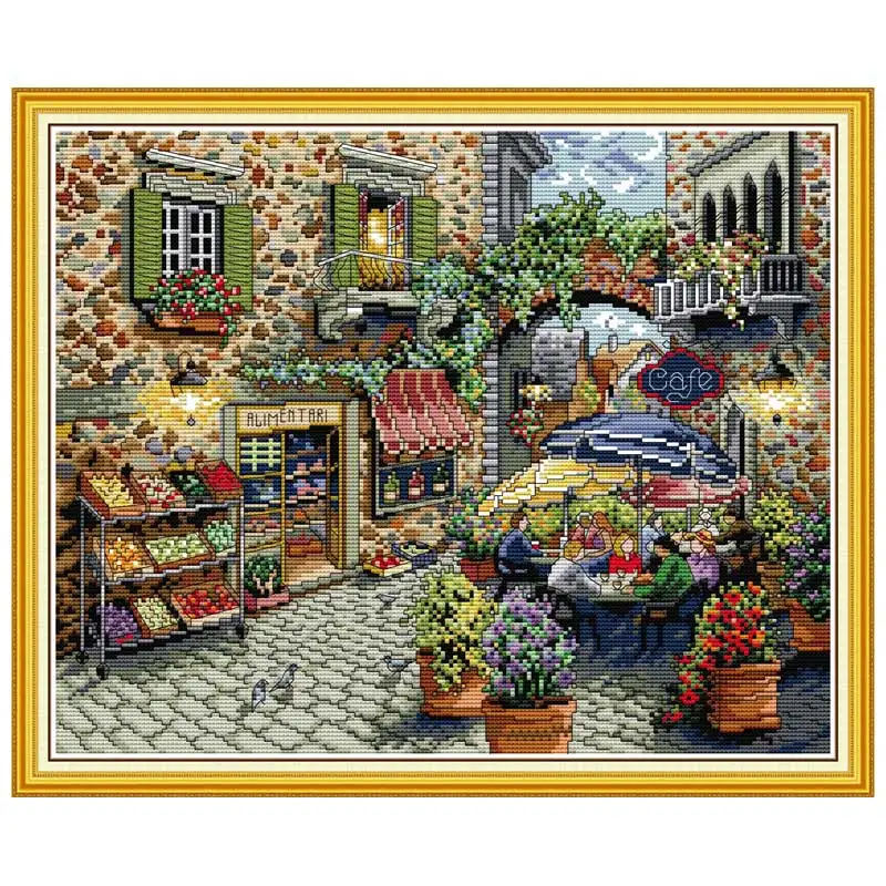 Coffee Shop Patterns Counted Cross Stitch Set DIY 11CT 14CT 16CT Stamped DMC Cross-stitch Kit Embroidery Needlework Home Decor