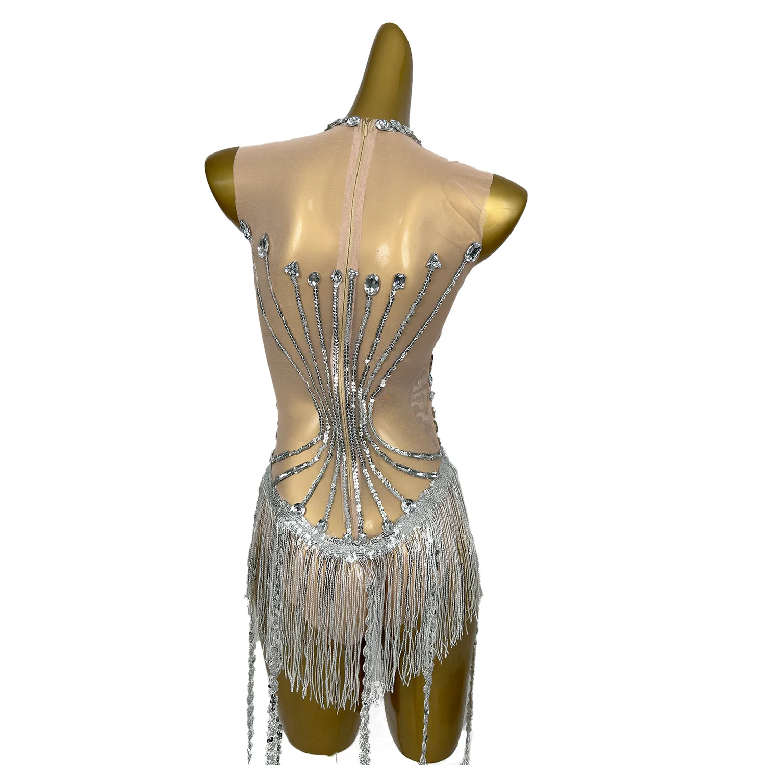 Shuihua-leotardo con flecos de lentejuelas y diamantes de imitación brillantes para mujer, malla transparente, traje de baile, ropa de escenario, traje de Club, Sexy