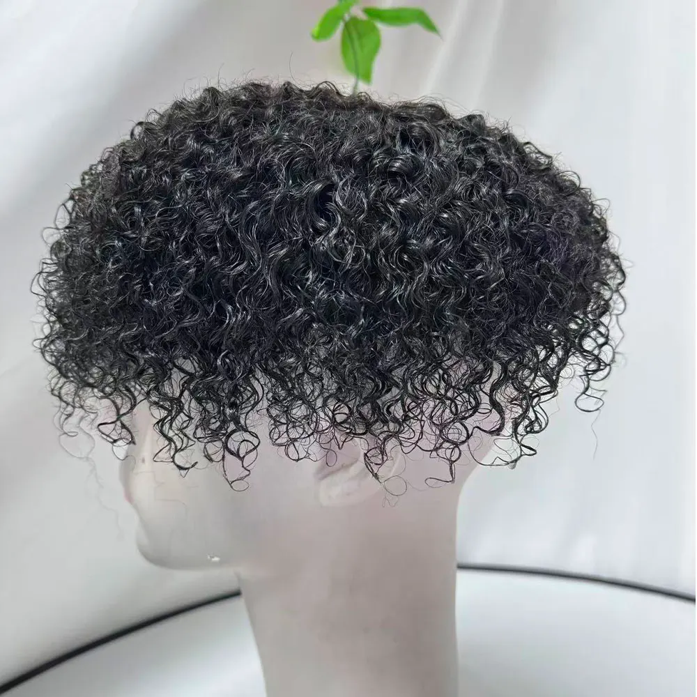 

Парик для мужчин Kinky Curl Hair Pieces Система замены человеческих волос для мужчин 6 "x8 PU и MONO Кружевные человеческие волосы Мужские парики для волос 1B